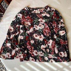 Gray Floral Long sleeve Blouse by LOFT Outlet, Size Medium